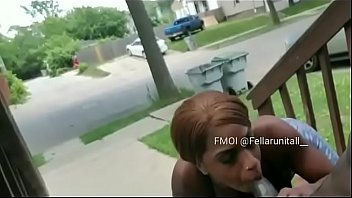 Risky public blowjob in front of  living home